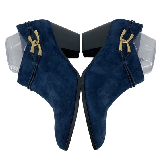 Blue Suede Bootie 8.5 M BELLA VITA Gold Accent Heel Ankle Boot Shootie Western - Picture 11 of 16